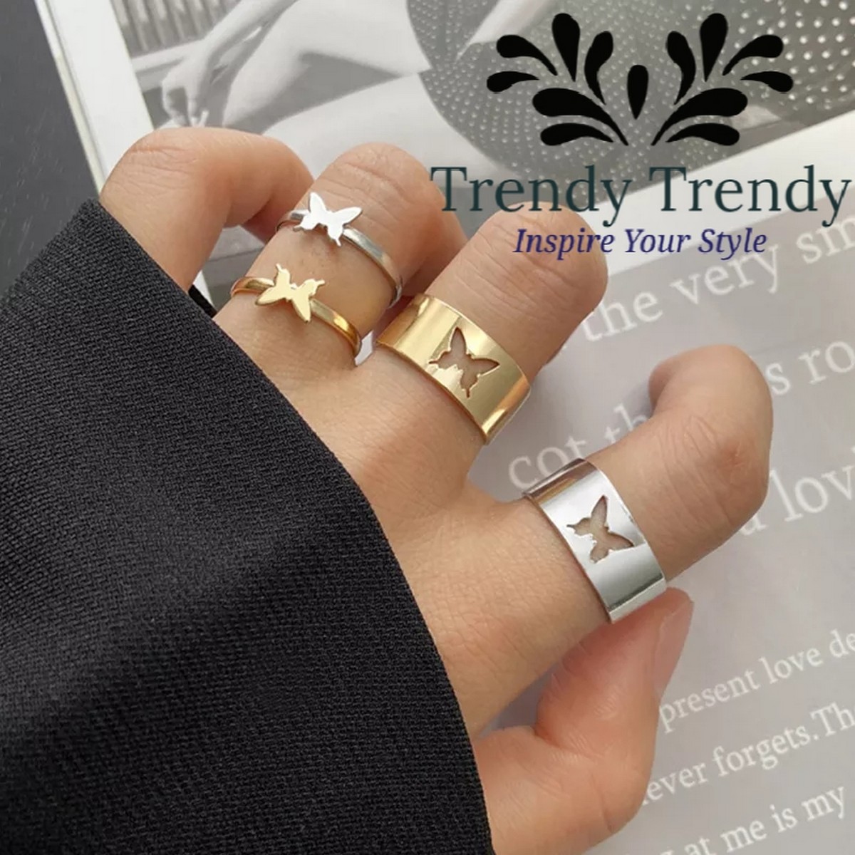 Trendy Trendy Rings Black Butterfly Couple Ring Beautiful Black Butterfly Rings For Couple Gift for Girls Birthday Couple Rings For Lover Size Adjustable Valentines Day Gift for Lovers