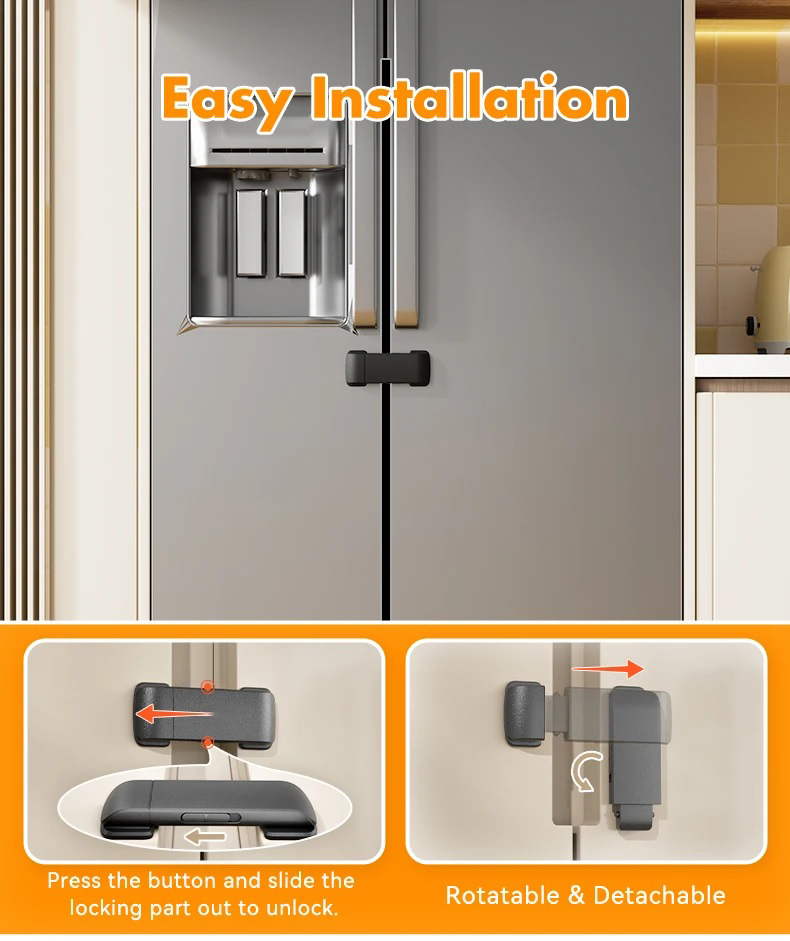 Kiddie Guard Baby Safety Multipurpose Latch Lock For Refrigerator Freezer Cupboards Cabinets Lock Door Gap Distance Cabinet Door Lock Protect Baby - 1Pcs