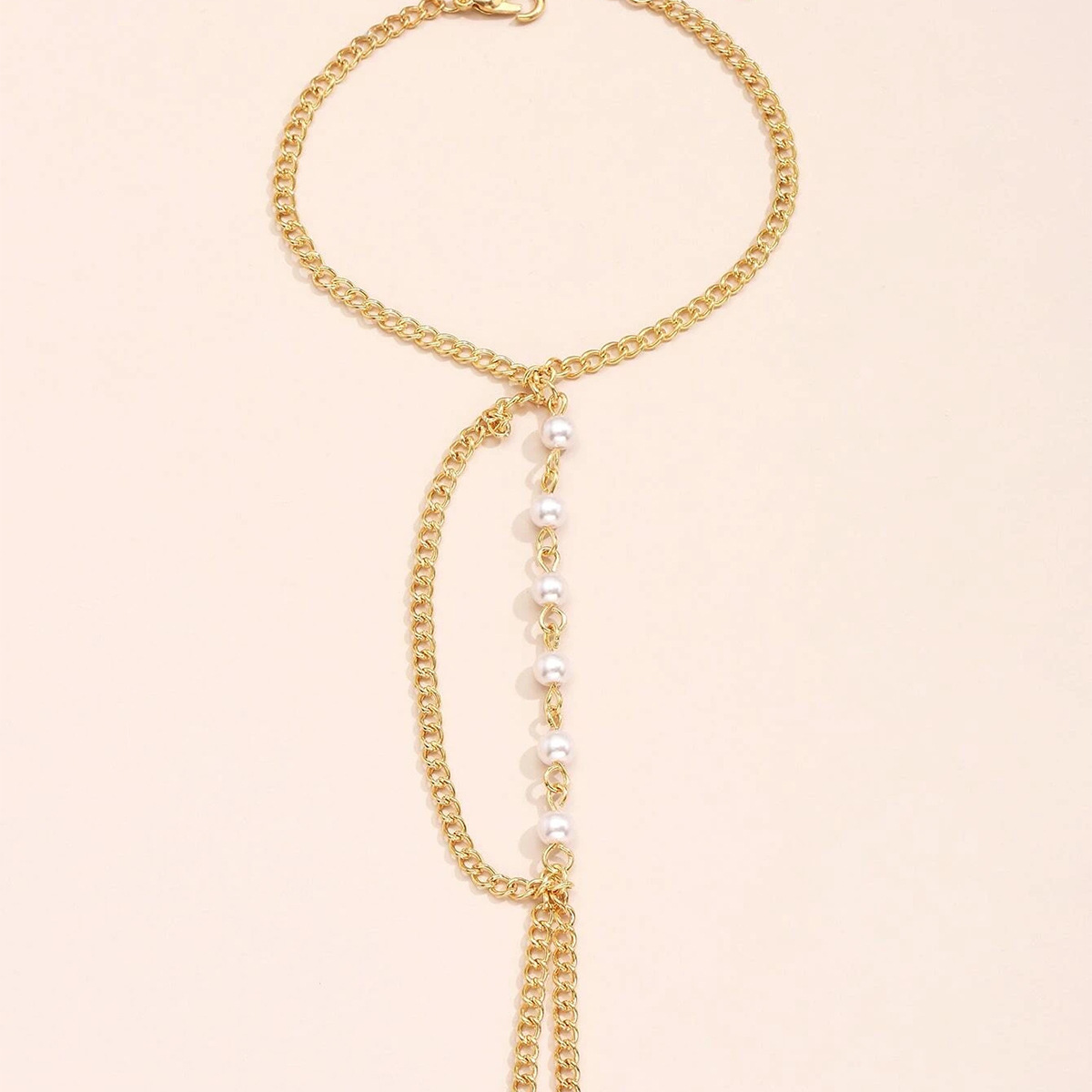 Charm Pearl Beads Connected Finger Bracelet Female Metal Hand Harness Chain Ring Fashion Jewelry
