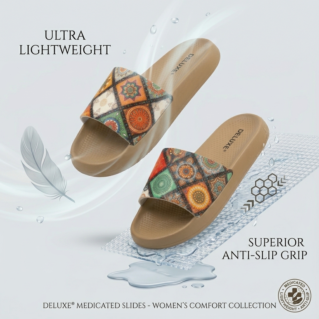 Deluxe Medicated Slides for Women - Ultra Soft & Comfortable Ladies Slippers | Lightweight, Anti-Slip Flat Sandals - New Arrival