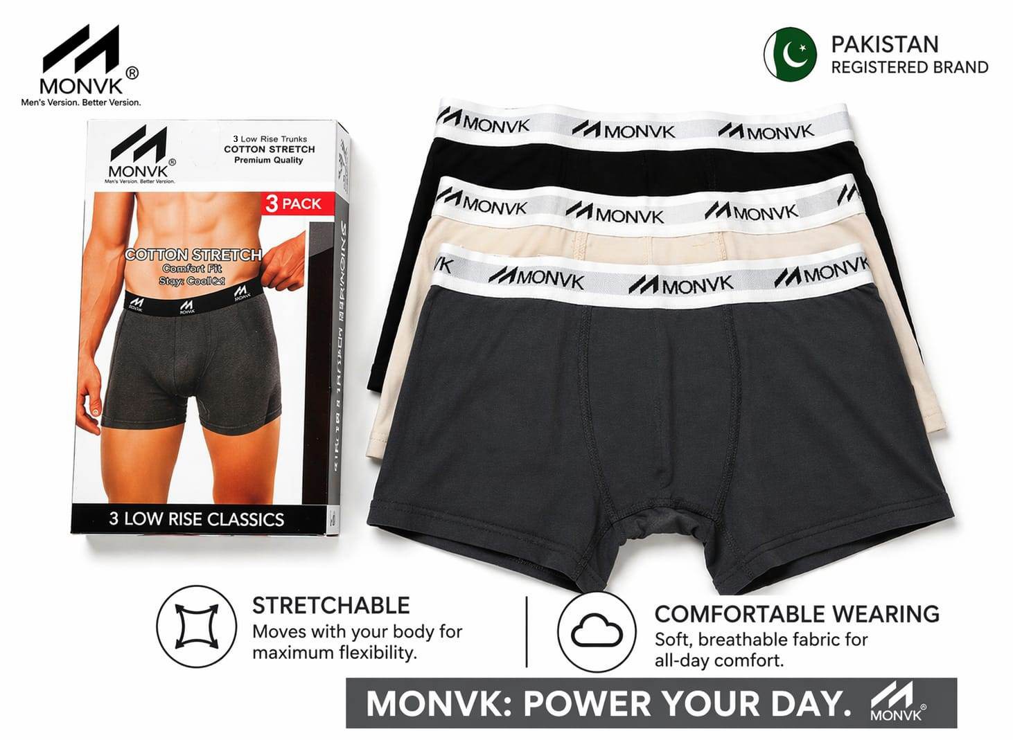 Underwear boxer men (pack of 3) with very soft and breathable premium quality materials