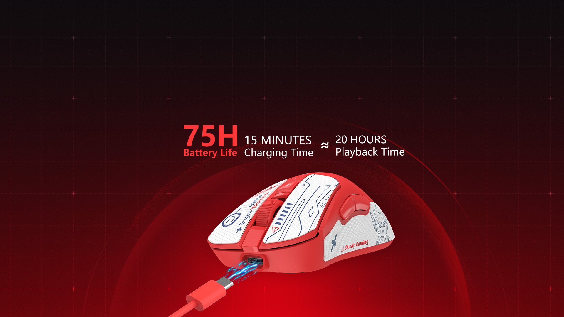 A4Tech Bloody R73 Ultra Pyro Blaze Dual Mode Wireless Gaming Mouse 2.4G Rechargeable 20000 CPI Resolution 22 69a9bc2fb45876d6b980d038077971b9