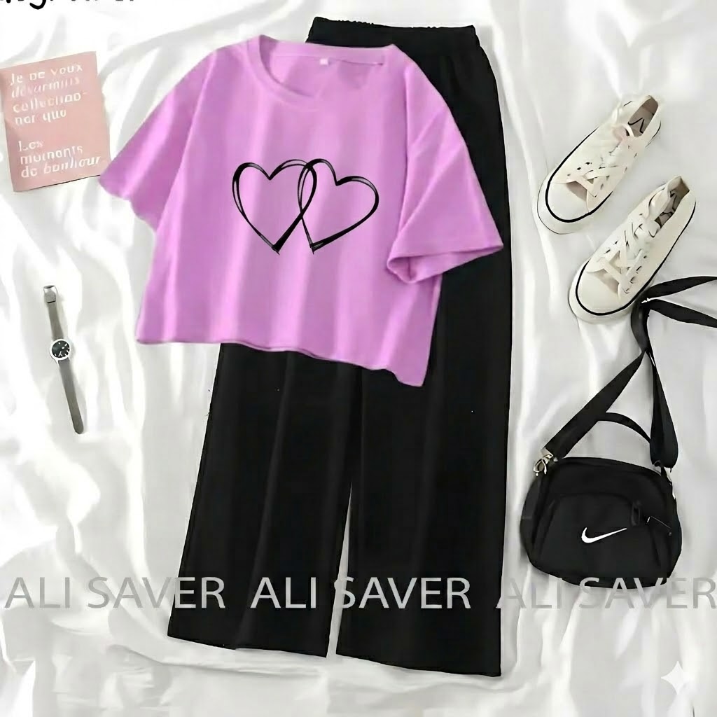 Summer Soft & Comfy Crop Top with Flapper Trouser Combo for Women & Girls