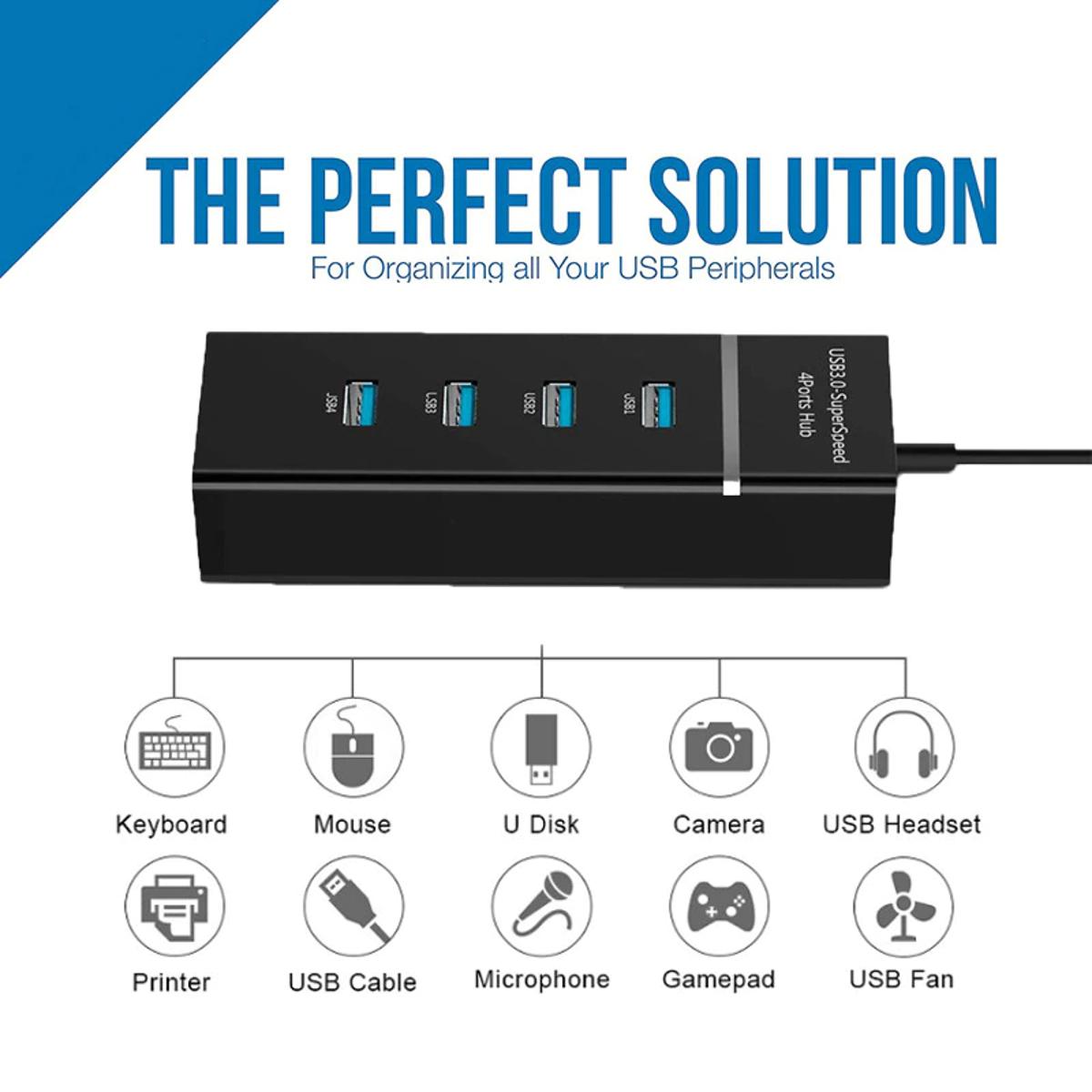 USB 3.0 Hub 4 Port USB Extender Compatible for Surface Pro XPS IdeaPad MateBook X Pro Notebook PC USB Flash Drives Mobile HDD