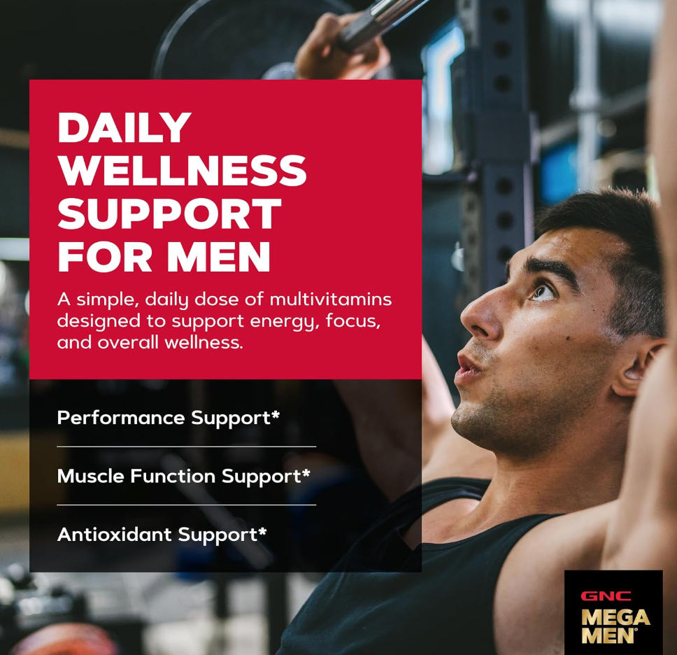 GNC Mega Men Sport Multivitamin for Men | Performance, Muscle Function, and General Health | 180 Count | Clinically Shown to Boost Nutrient Levels and Mental Wellbeing, with BCAAs and Carnitine for Muscle Performance and Energy