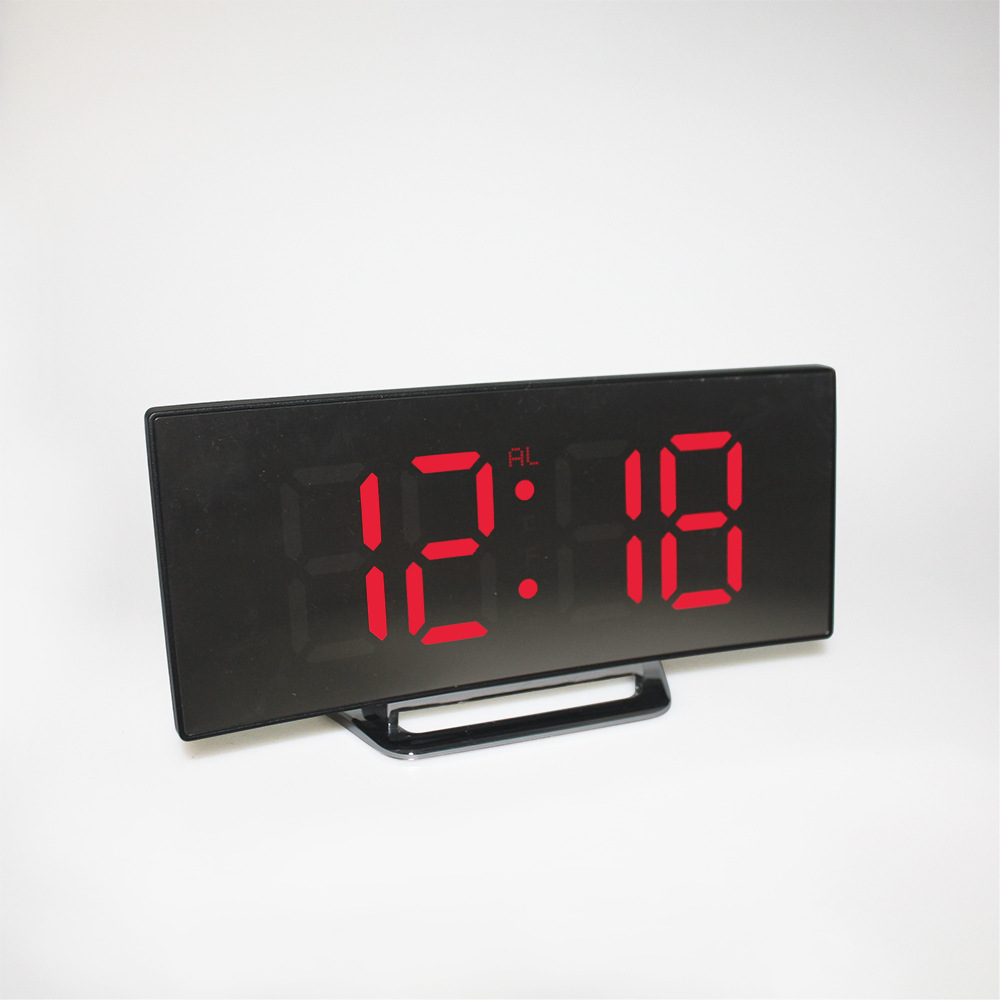 LED Digital Children Electronic Alarm Clocks Curved Screen Mirror