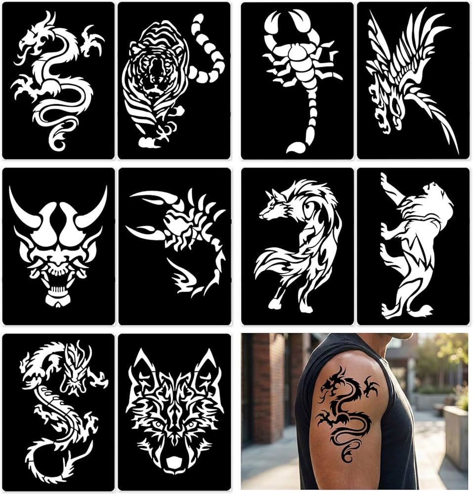 12 Reuseable Airbrush Stencils Stickers Mix Random Designs Boys and Girls Arabic Mehndi Tattoo Stencils Stickers Full Sheet