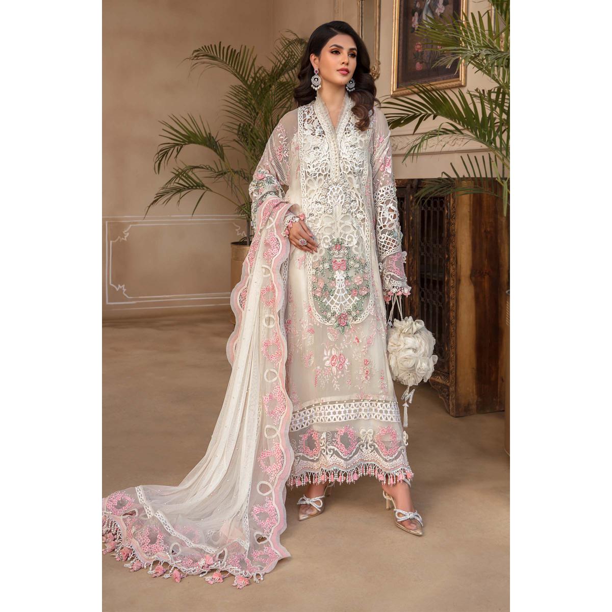 Maria B Eid Heritage Eid Organza Jacquard Unstitched Women 3 Piece Suit Mbroidered - Off White Bd-2604