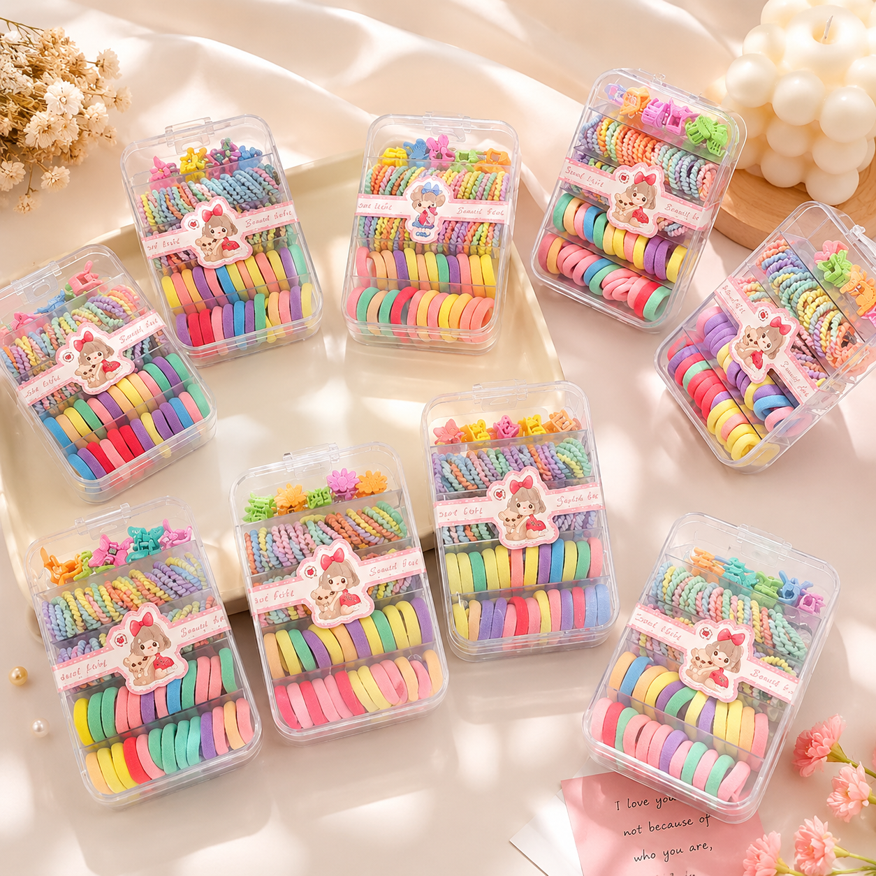 Kids Hair Accessories Box for Girls – Hair Bands, Hair Clips, Colorful Hair Ties, Spiral Hair Elastics, Baby Girl Hair Accessories Set, Hair Styling Kit, Hair Accessories Organizer Box for Kids & Toddlers