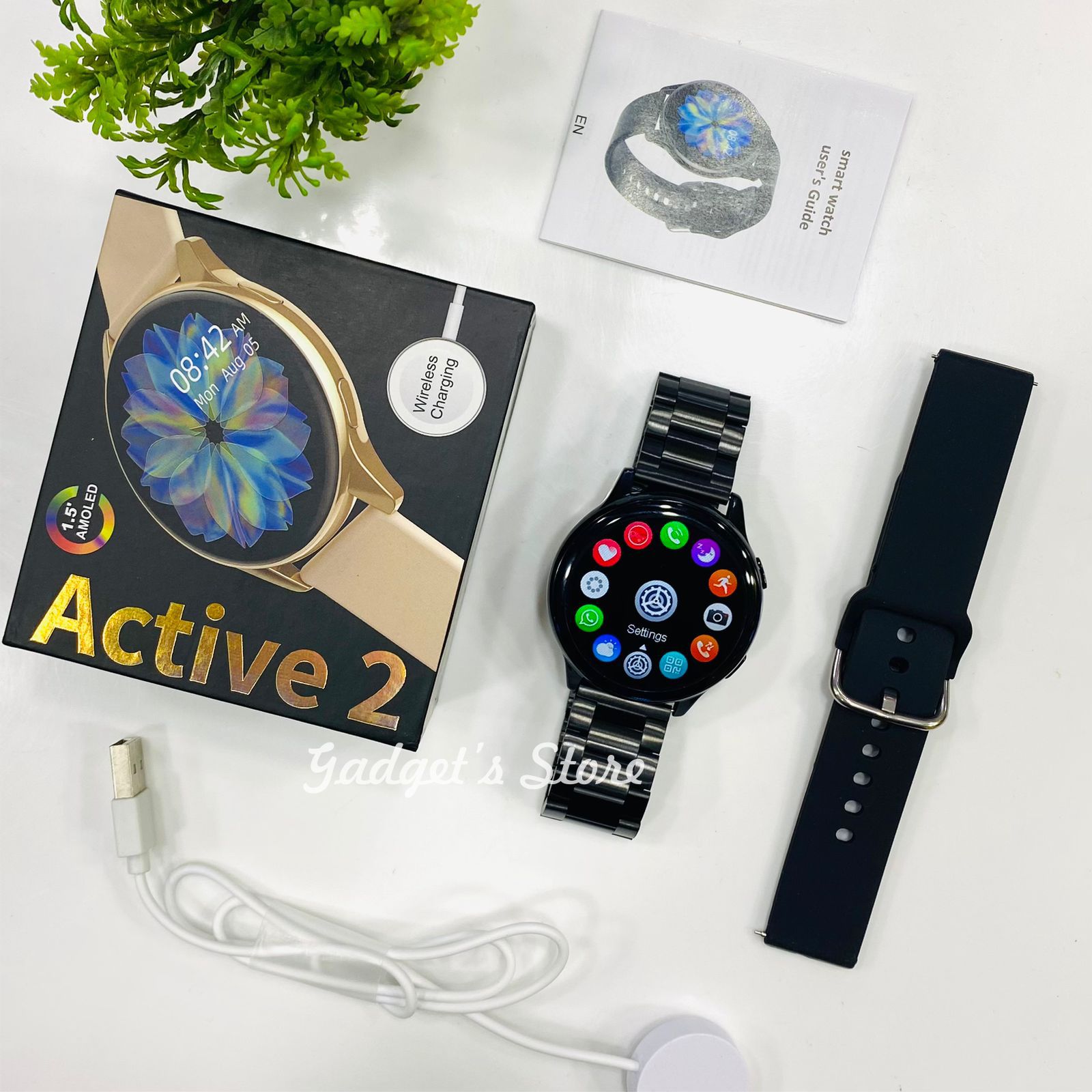 Active Smart Watch With Dual Straps Metal Chain And Silicon