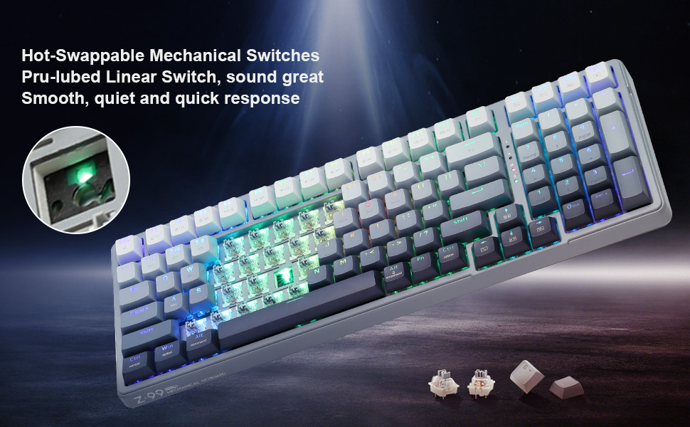 E-YOOSO Z-99 Tri-Mode Wireless Mechanical RGB Gaming Keyboard 99 Keys Silver Wood Hot Swappable Switches Gasket Design Gradient Grey 19 69fa41f6f6c6f42117083a8f30d77594
