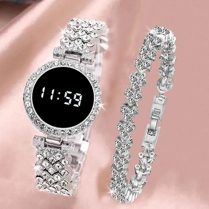 Diamond Touch Screen LED Watch For Ladies | Stainless Steel Chain in Round Dial For Girls | Digital Wristwatch For Women in Square Dial Shape price in Pakistan