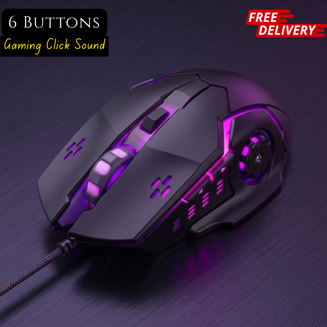 Panorama Wired Gaming Mouse RGB with Adjustable dpi - 6 Button Optical Mice with Mouse Pad for PC, Computer, Gaming, Laptop, Pubg, Mobile - Black and White