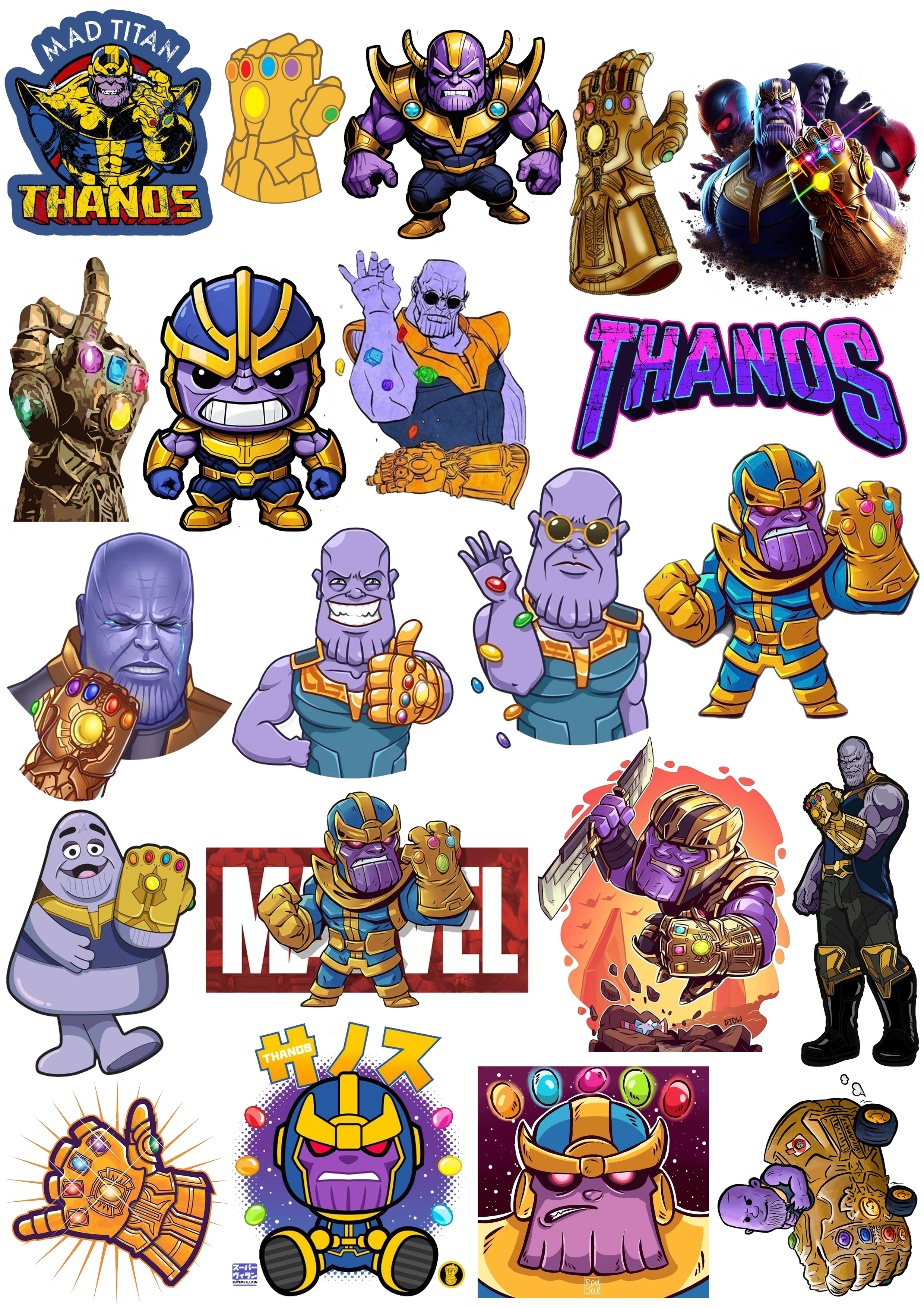 Thanos & Marvel Avengers Sticker Pack of 21 Pcs Funny Chibi Salt Bae & Infinity Gauntlet Decals for Laptop Gaming Console & Mobile Sticker Each Size 21 Sticker