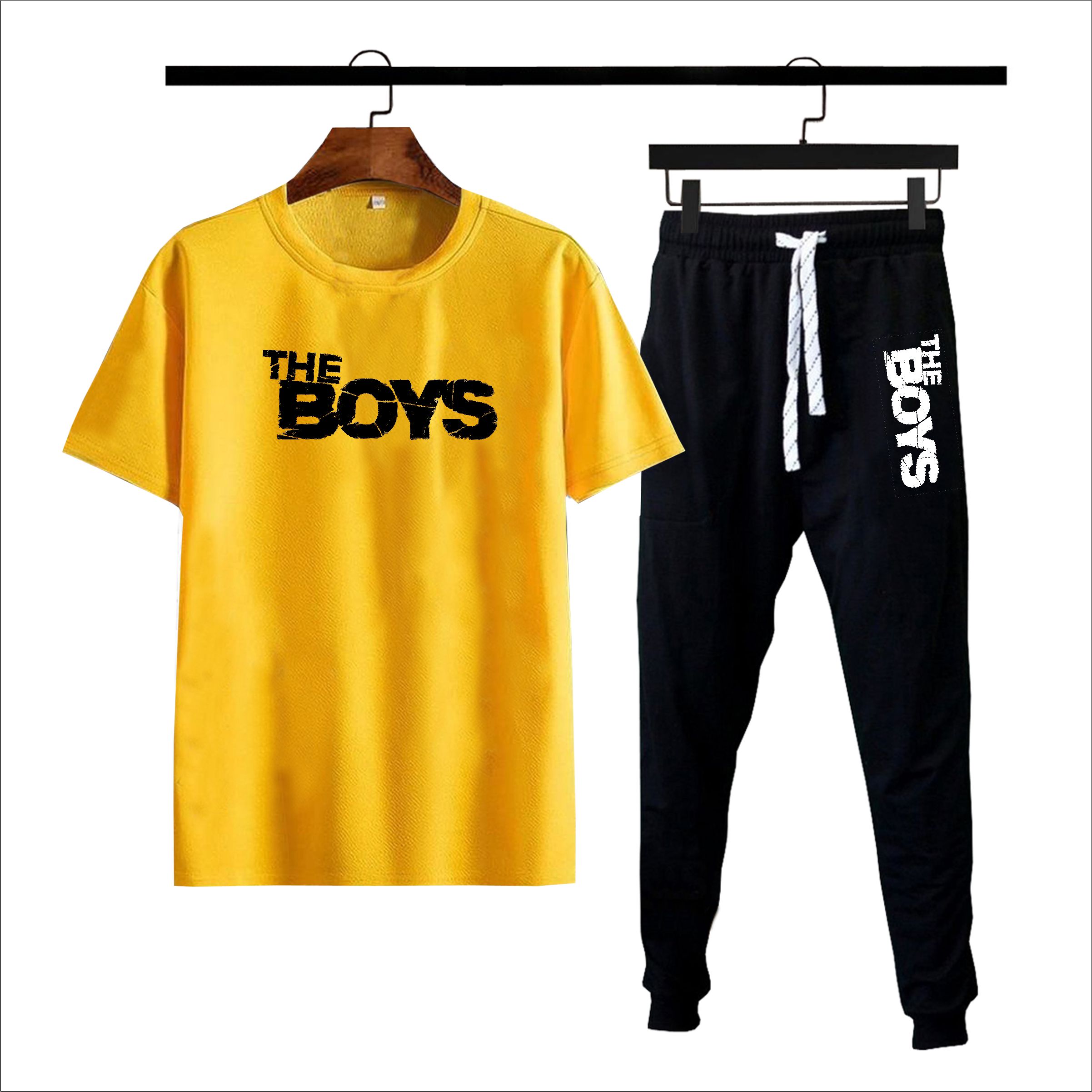 yellow & Black The boys printed summer tracksuit for men round neck half sleeves tshirt&trouser for men& boys best article of summer collection