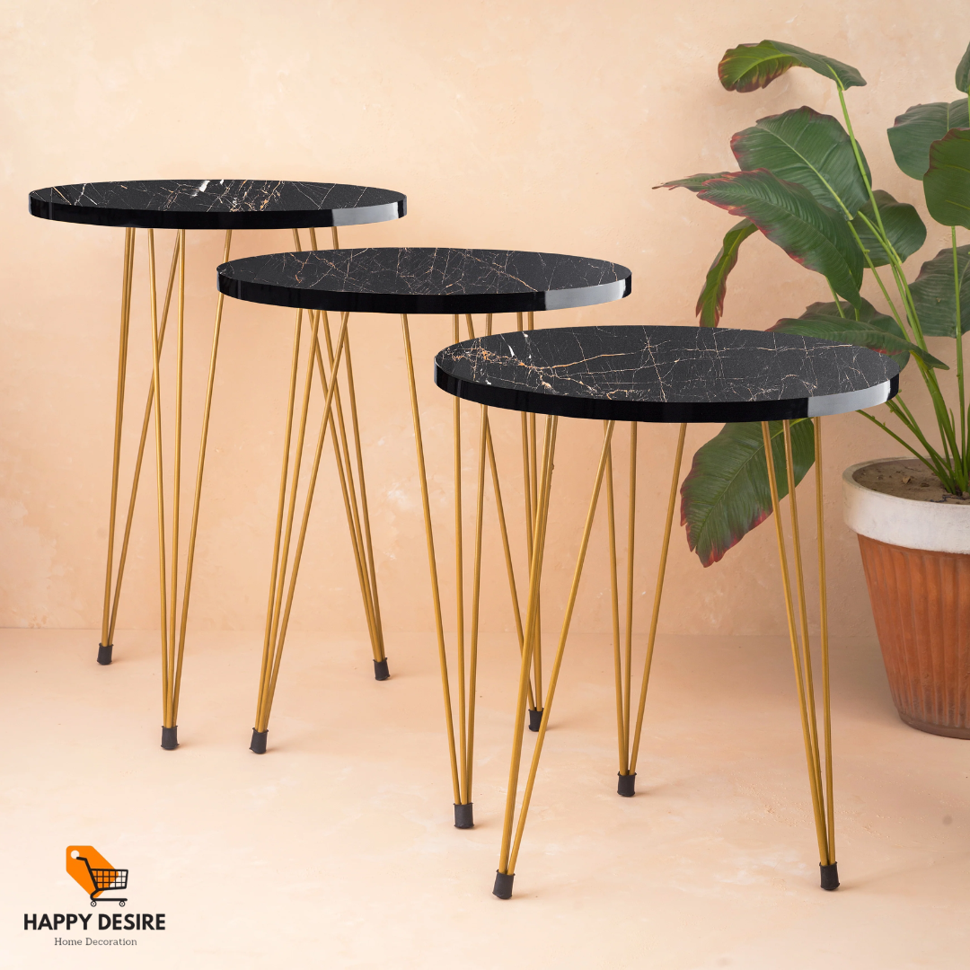 Yestodecor 1 Pcs / Set of 3 Round Coffee Table HIGH Gloss Nesting End Tables - Round Wood Stacking Coffee Side Accent Tables with Metal Legs for Living Room, Home Office, Nightstands for Bedroom, Sturdy Easy Assembly