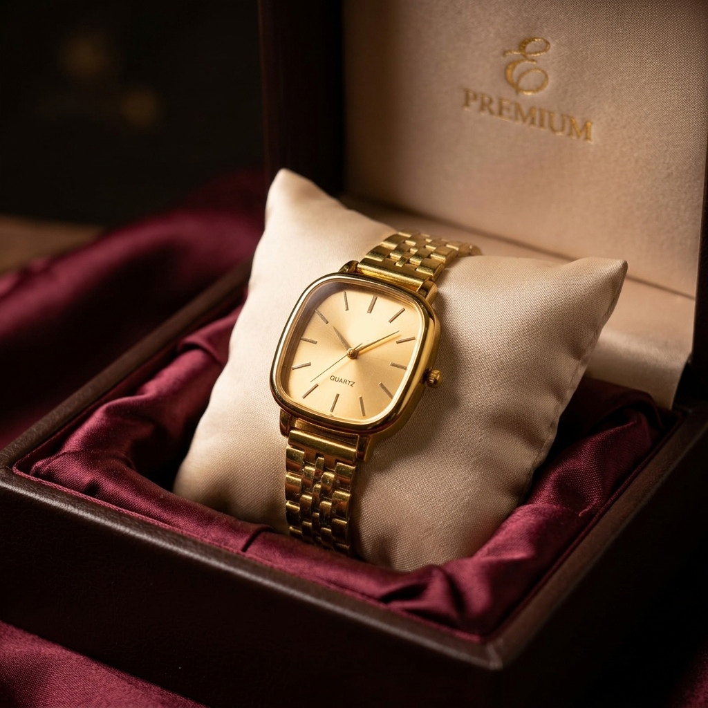 🔥 Squre Golden Stylish Watch For Woman Classy Women's Stainless Steel Wrist Watch for Girls