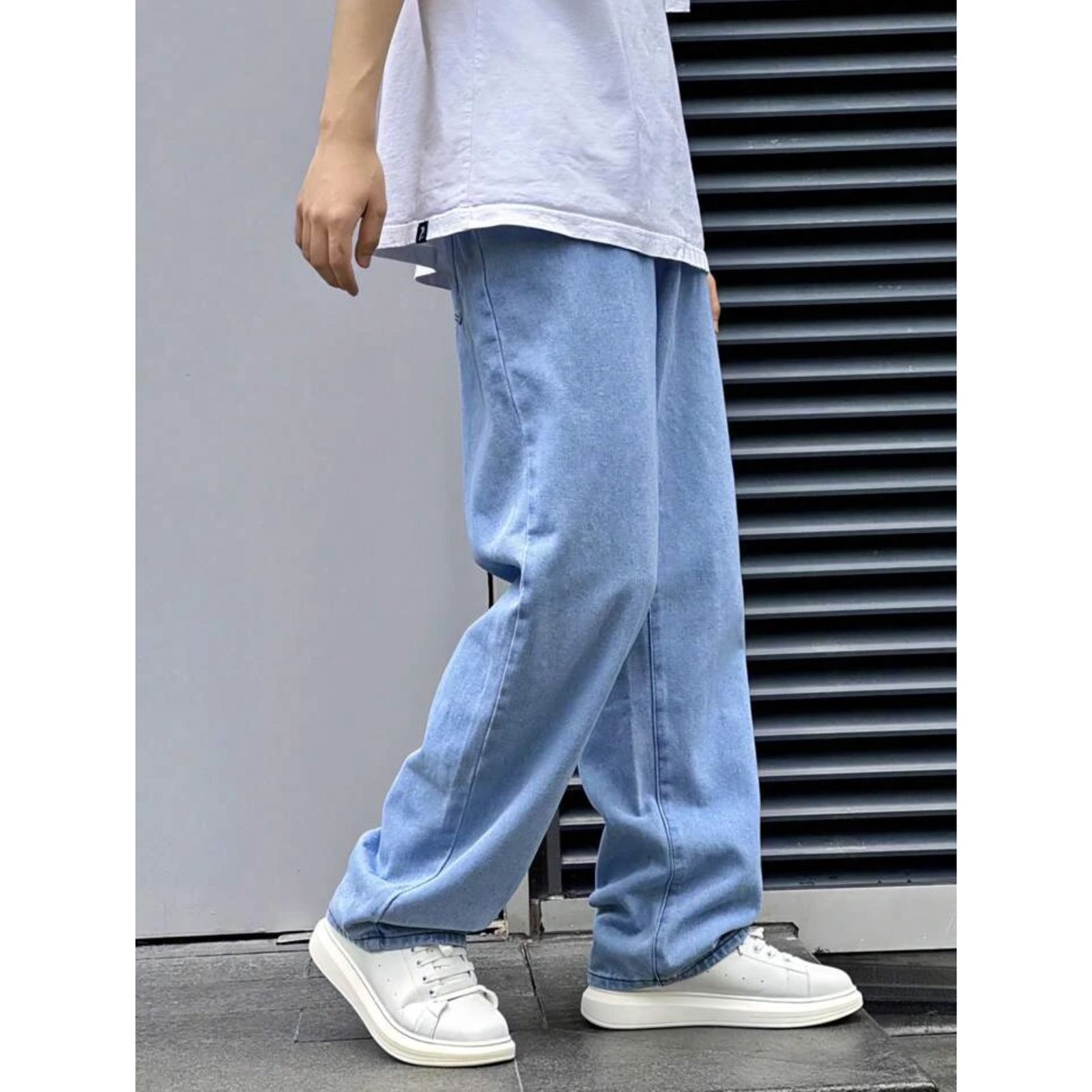 Wide Leg Unisex Korean Pattern Streetwear Denim Jeans For Male