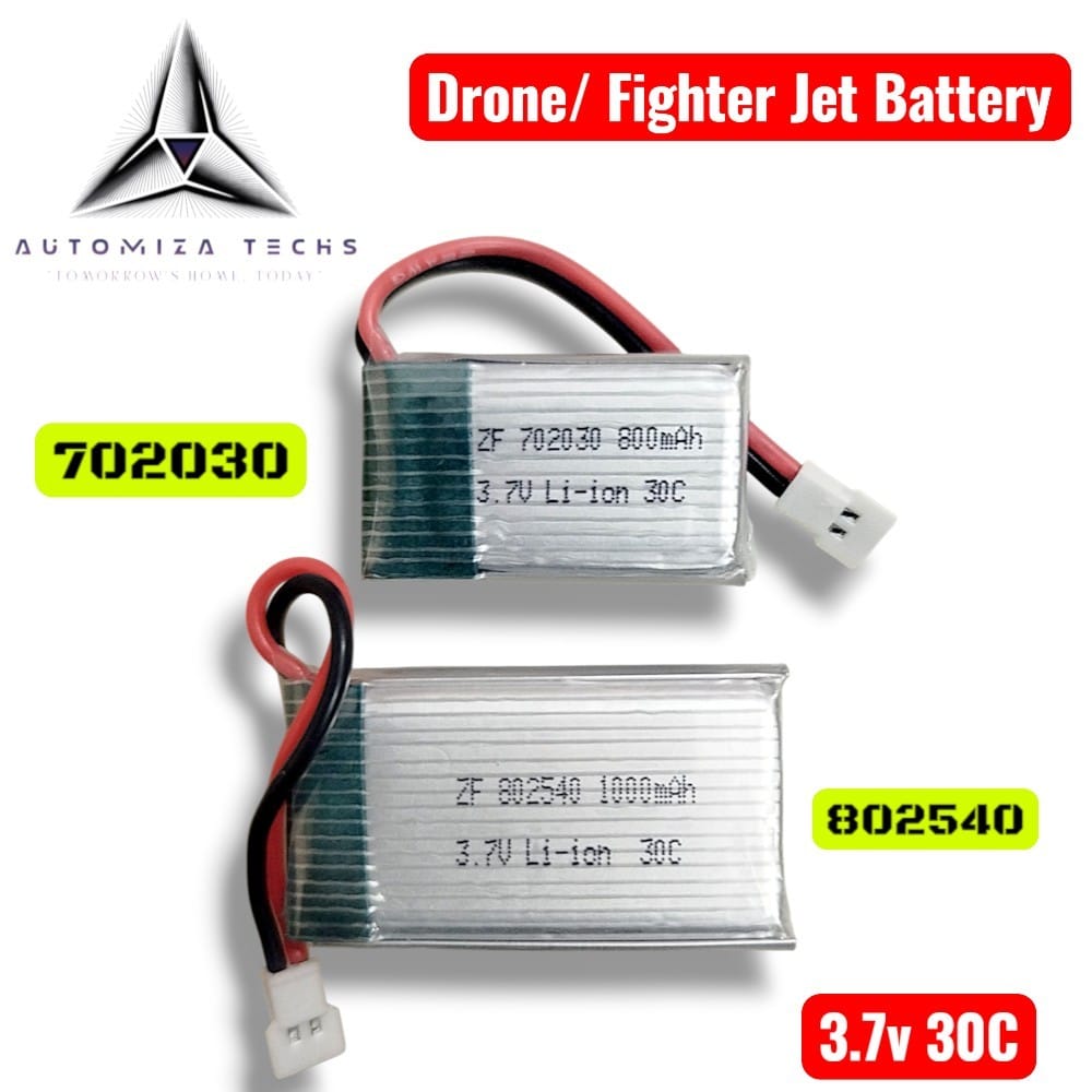 3.7V 800mAh, 1000mAh Drone Battery –702030 & 802540 High-Performance Li-ion Rechargeable Battery for RC Drones, Quadcopters & DIY Projects by Automiza Techs