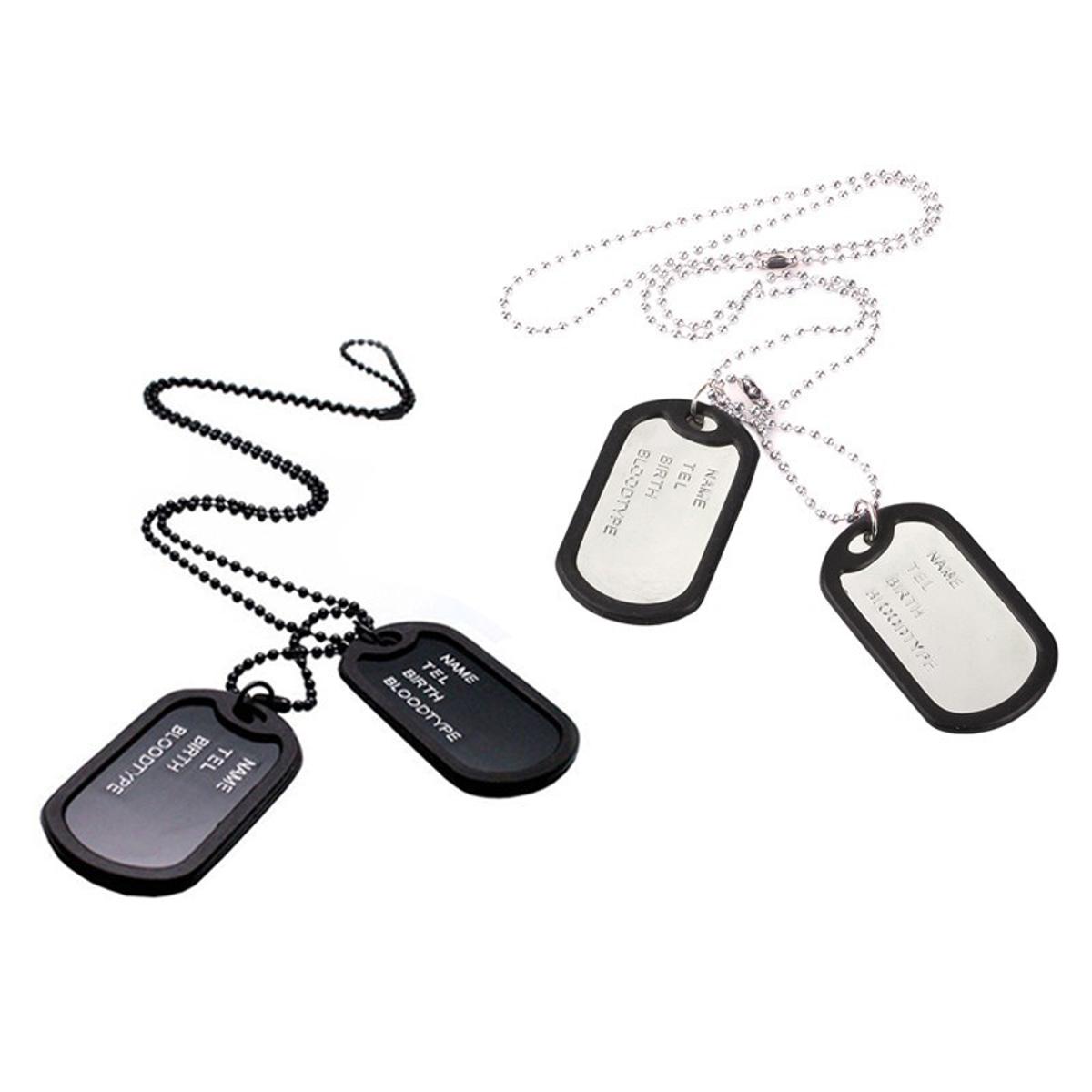 Military Army Style Black/Silver/Dog Tags Pendant Chain Necklace