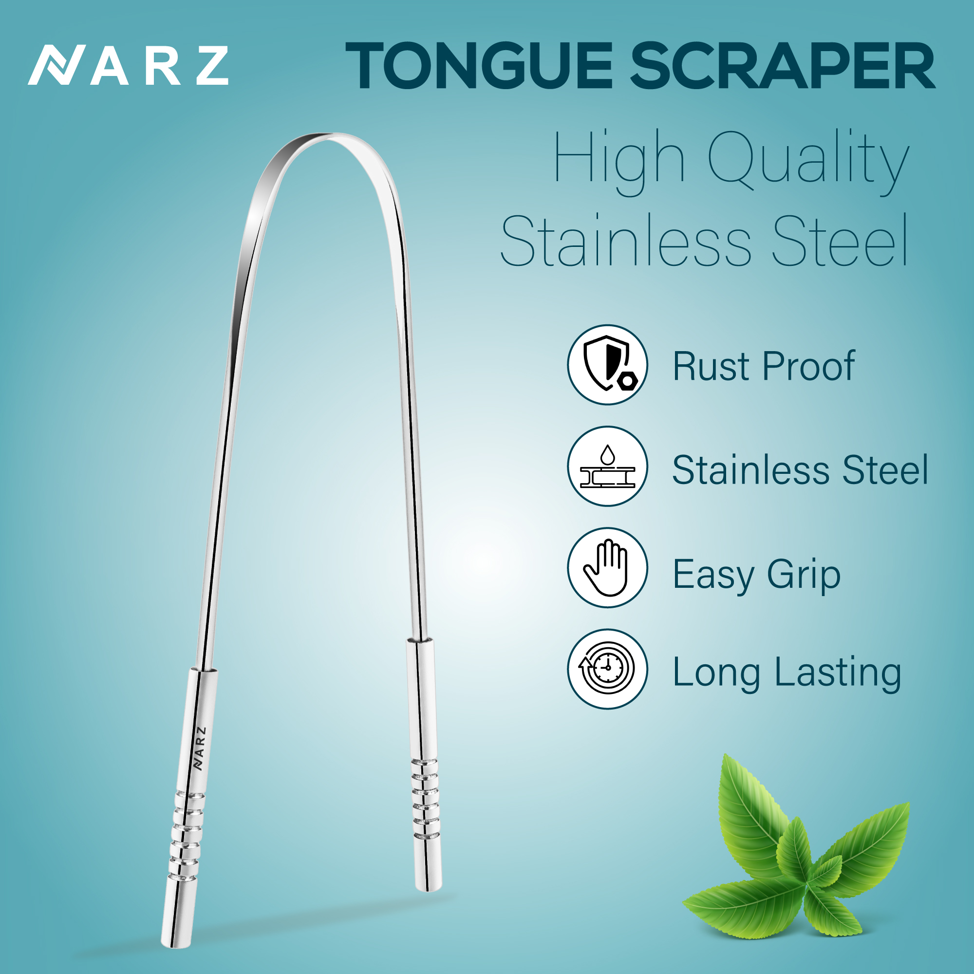 NARZ Tongue Cleaner For Fresh Breath & Oral Hygiene Tongue Scraper Premium Stainless Steel Tongue Brush For Men & Women