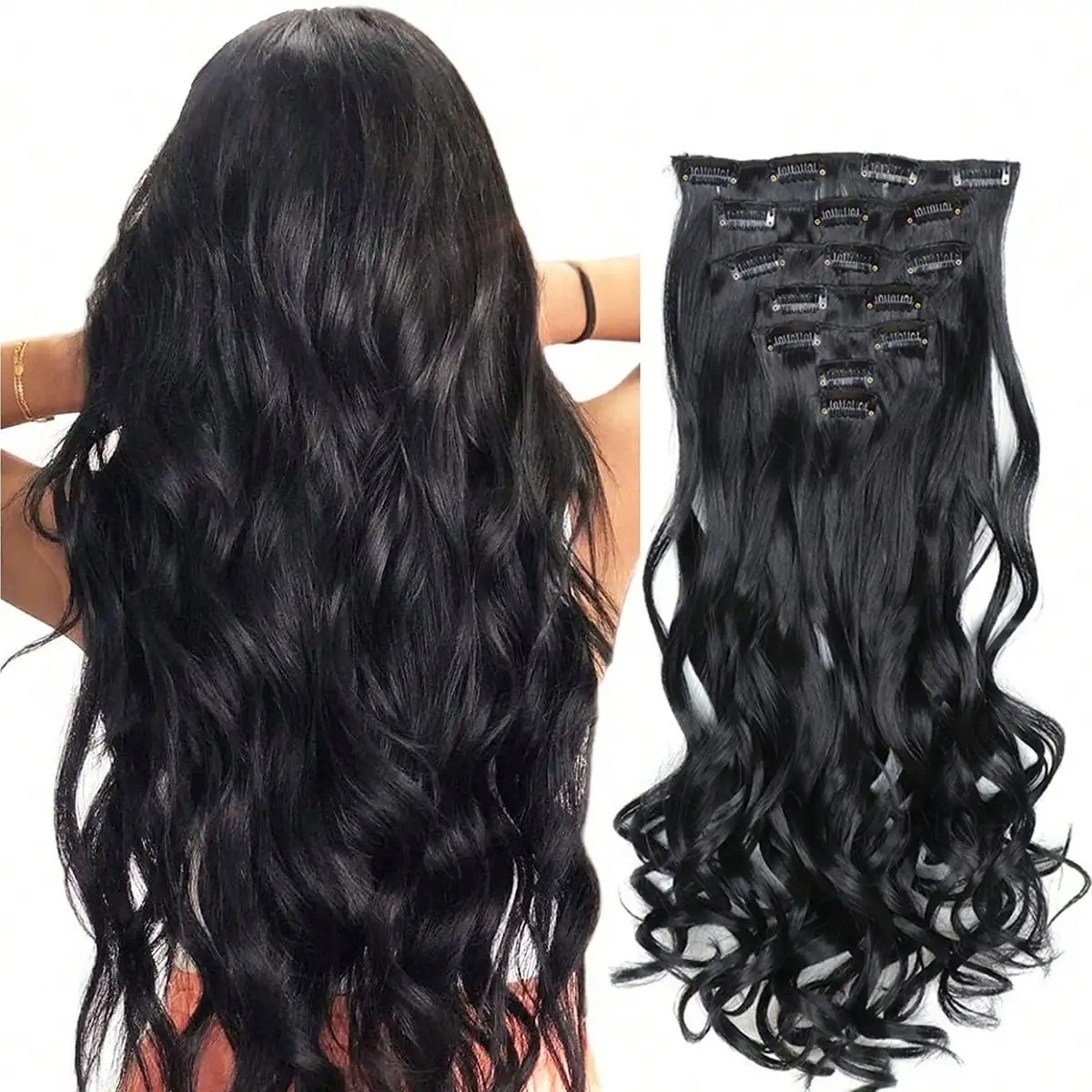 32  inch Mate Black Hair Extension For Girls in Clips Straight