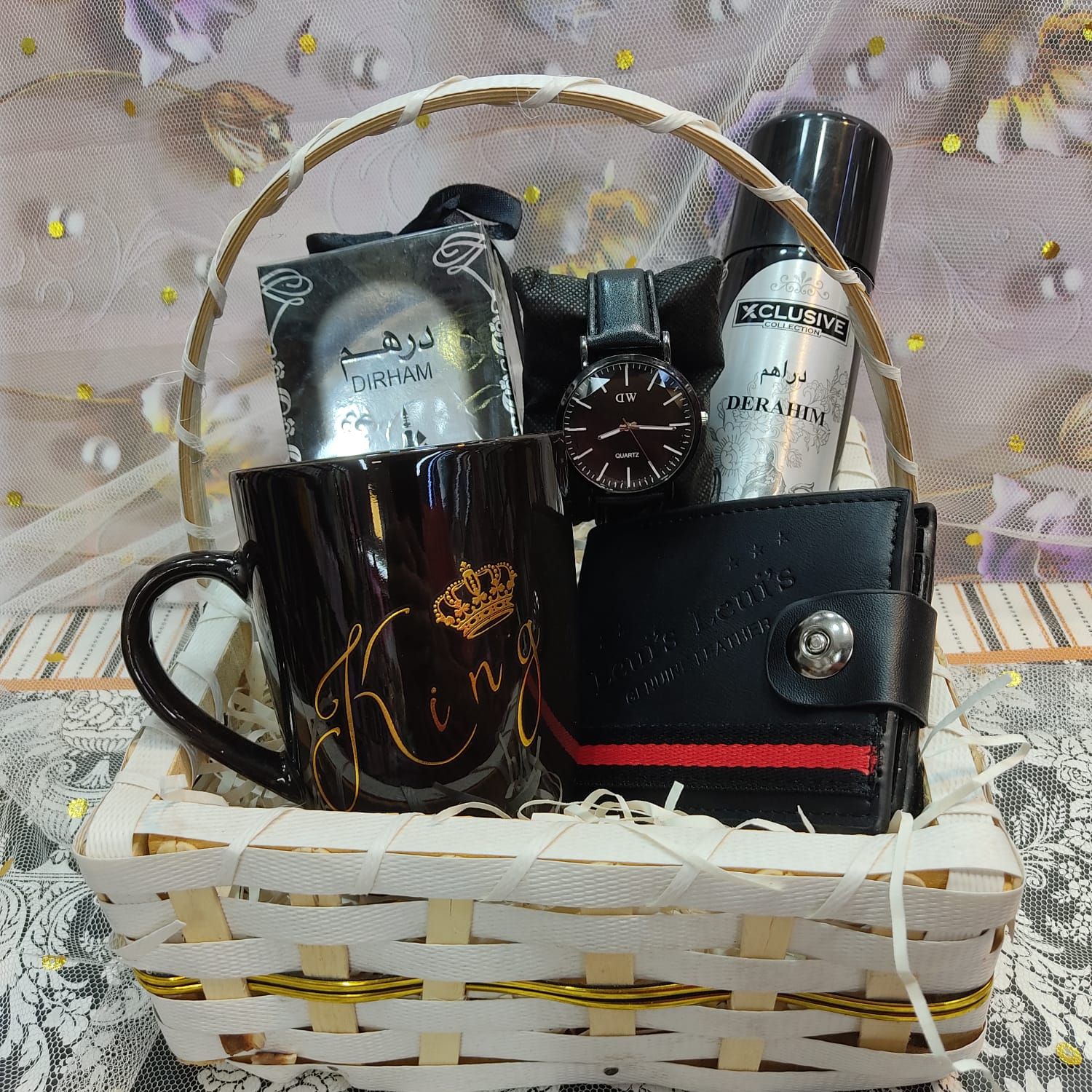 gift basket for men perfume body spray watch wallet mug