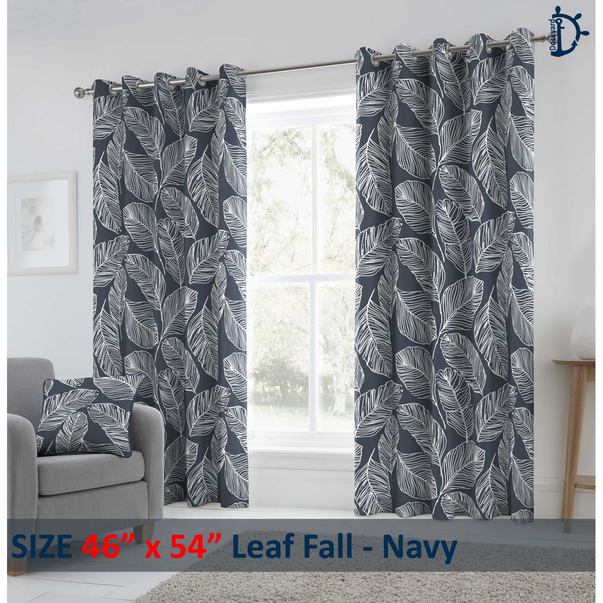 Curtains Set, Printed curtains for room, 100% cotton - Leaf Fall Navy Blue - Pack of 2 Curtains