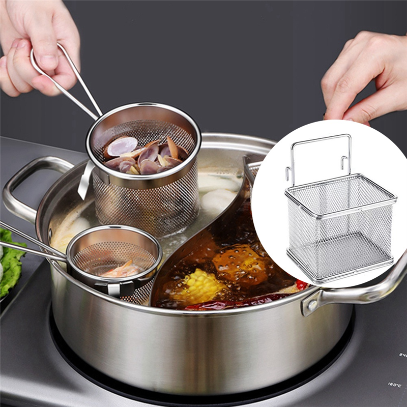Stainless Steel Colander With Hook Noodle Drainer Filter Mesh Sieve Strainer Spoon For French Fries Pasta