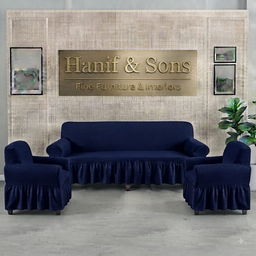 Turkish Sofa Cover,1 Seater 2 Seater 3 Seater(3+1+1) 5 seater(3+2+1) 6 Seater Plain Polyester Sofa Cover, Frill Style, Jumbo Size  Export Quality Furniture Protector, Stretchable Elastic, Fitted Sofa Slipcover, Dustproof Sofa Protector, Living Room