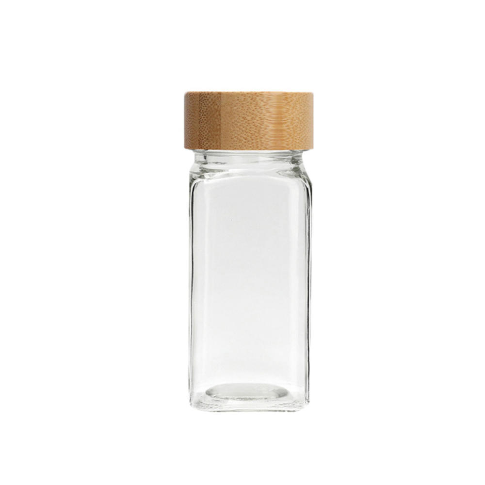 Wooden Lid Seasoning Bottle Airtight Bbq Glass Square Jar 120Ml Seasoning Jar For Kitchen