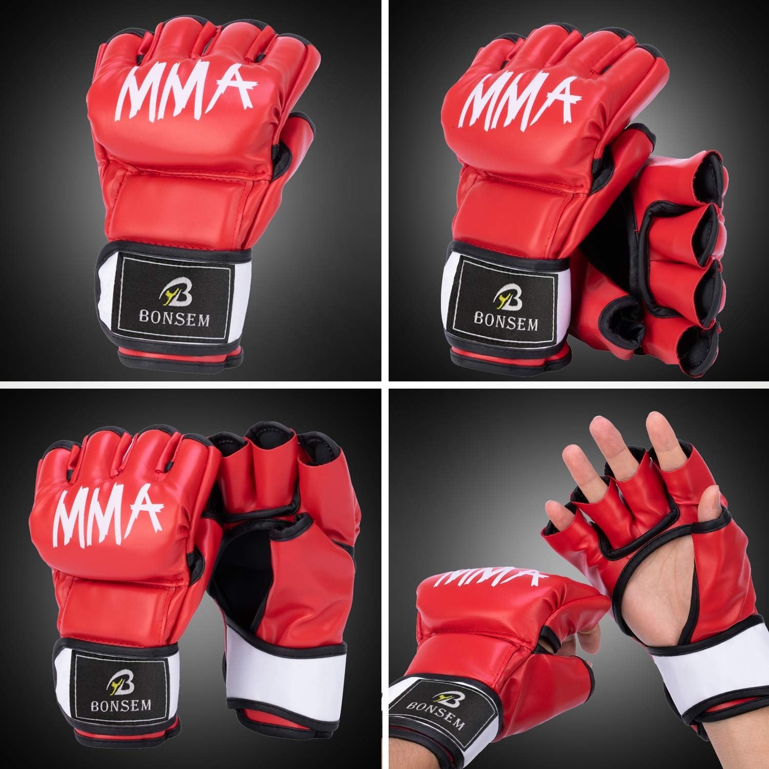 AQEEL-STORE MMA Gloves, Half-Finger Boxing Fight Gloves MMA Mitts with Adjustable Wrist Band UFC Gloves for Sanda Sparring Punching Bag Training (Black)