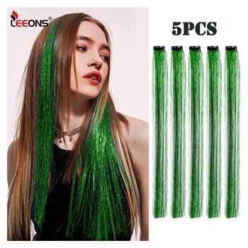5Pcs Pack Sparkling Shiny Tinsel Hair Extensions - Green