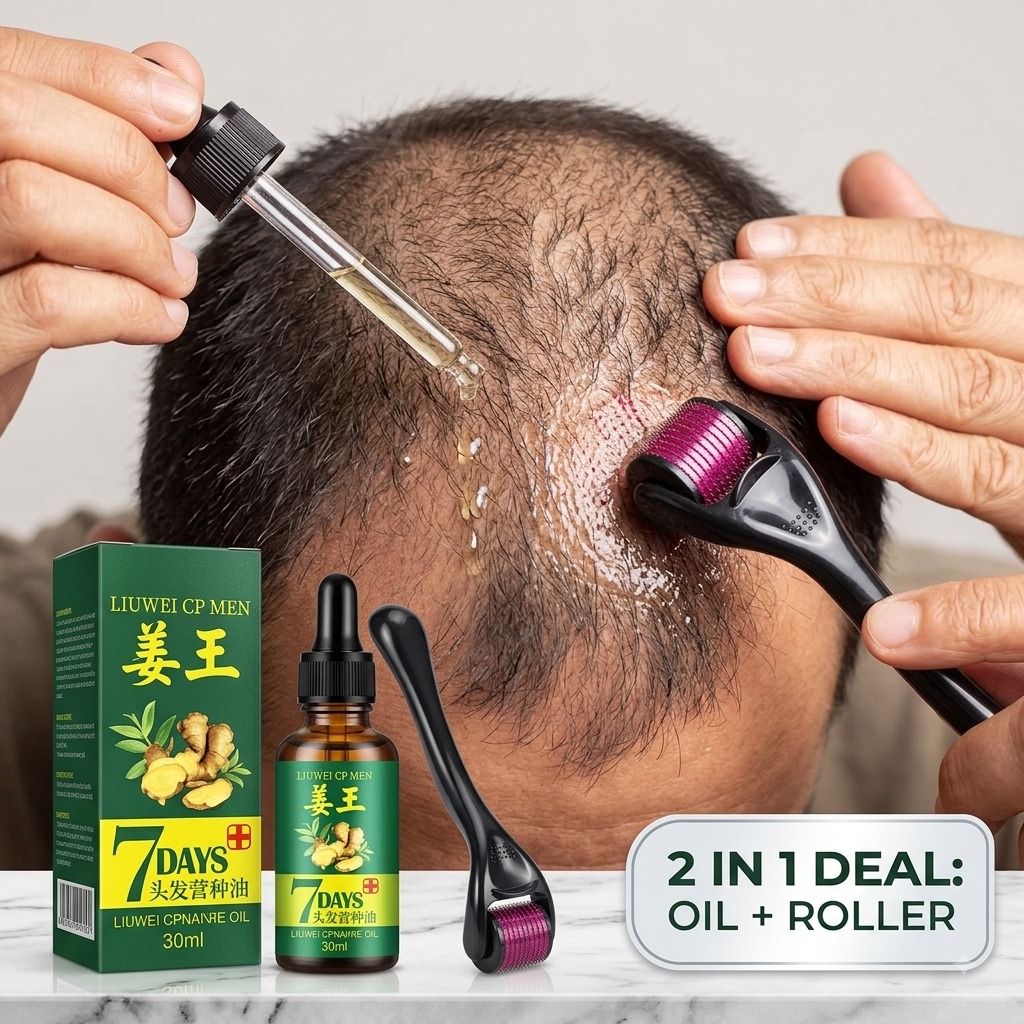 2 IN 1 Derma Roller With 540 Micro Needle Skin Therapy 0.5mm Natural Hair Treatment Effective Fast Growth Hair Care With 7 Days Hair Growth serum .