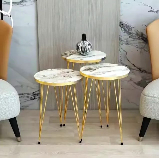 Mexico Present 1 Pcs / Set of 3 Round Coffee Table HIGH Gloss Nesting End Tables - Coffee table - Stool - Accent Tables with Metal Legs for Living Room, Home Office, Nightstands for Bedroom, Sturdy Easy Assembly - 3 Piece Nesting Table set for living Room