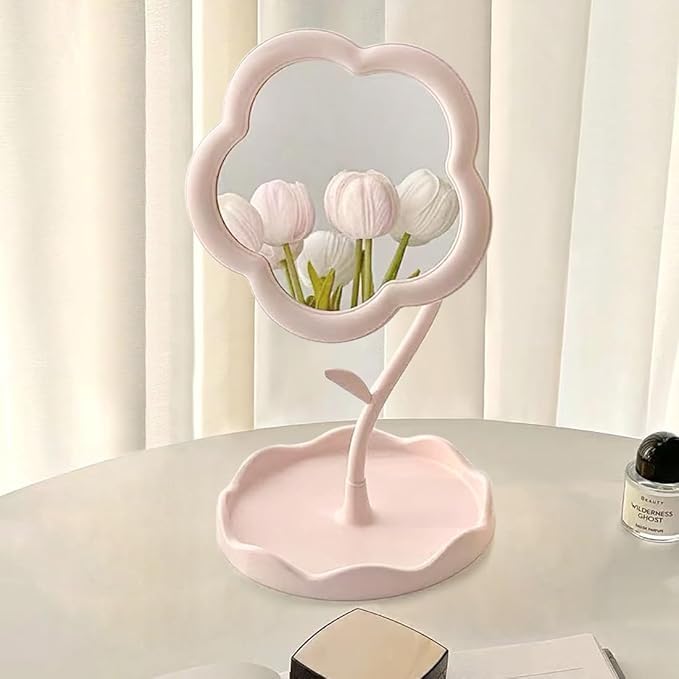 Random Color Desktop Table Stand Cosmetic Mirror With Rotatable Flower Style Make Up Stand Mirror,