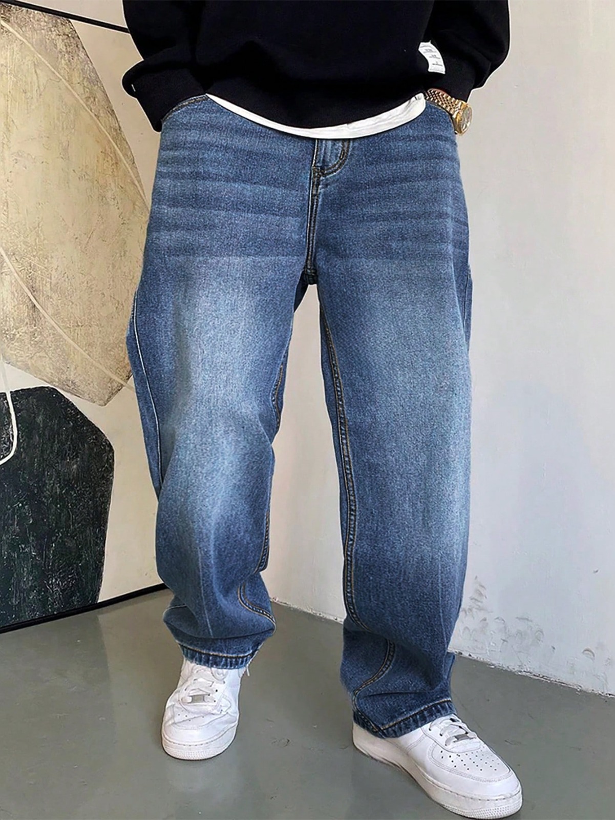 ramazan offer Wide Leg  Baggy Relaxed Straight Loose Bottom denim jeans pants for Men 26 to 46 waist