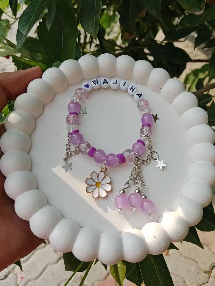 Handmade Custom Name Personalized Initial Letter Bracelet for Girls Women Kids | Stretchy Beaded Charm Jewelry Accessory | Trendy Aesthetic Korean Style Y2K Crystal Glass Stone Friendship Gift Set