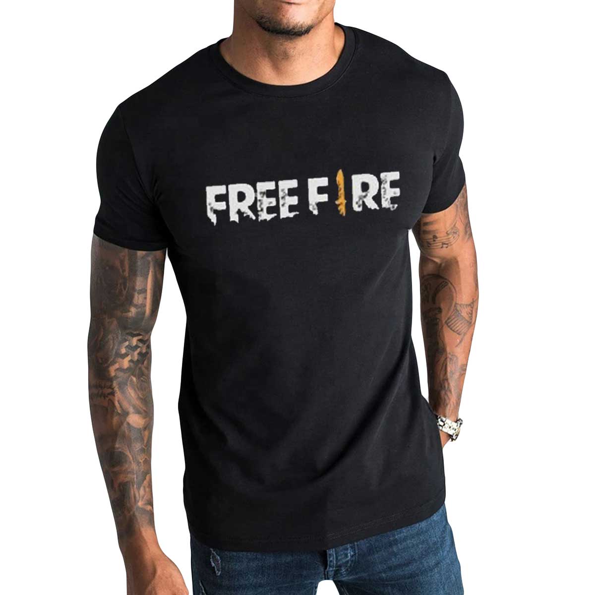 Free  fire T shirt for Man  Printed Summer collection Cotton Round Neck Half sleeve black