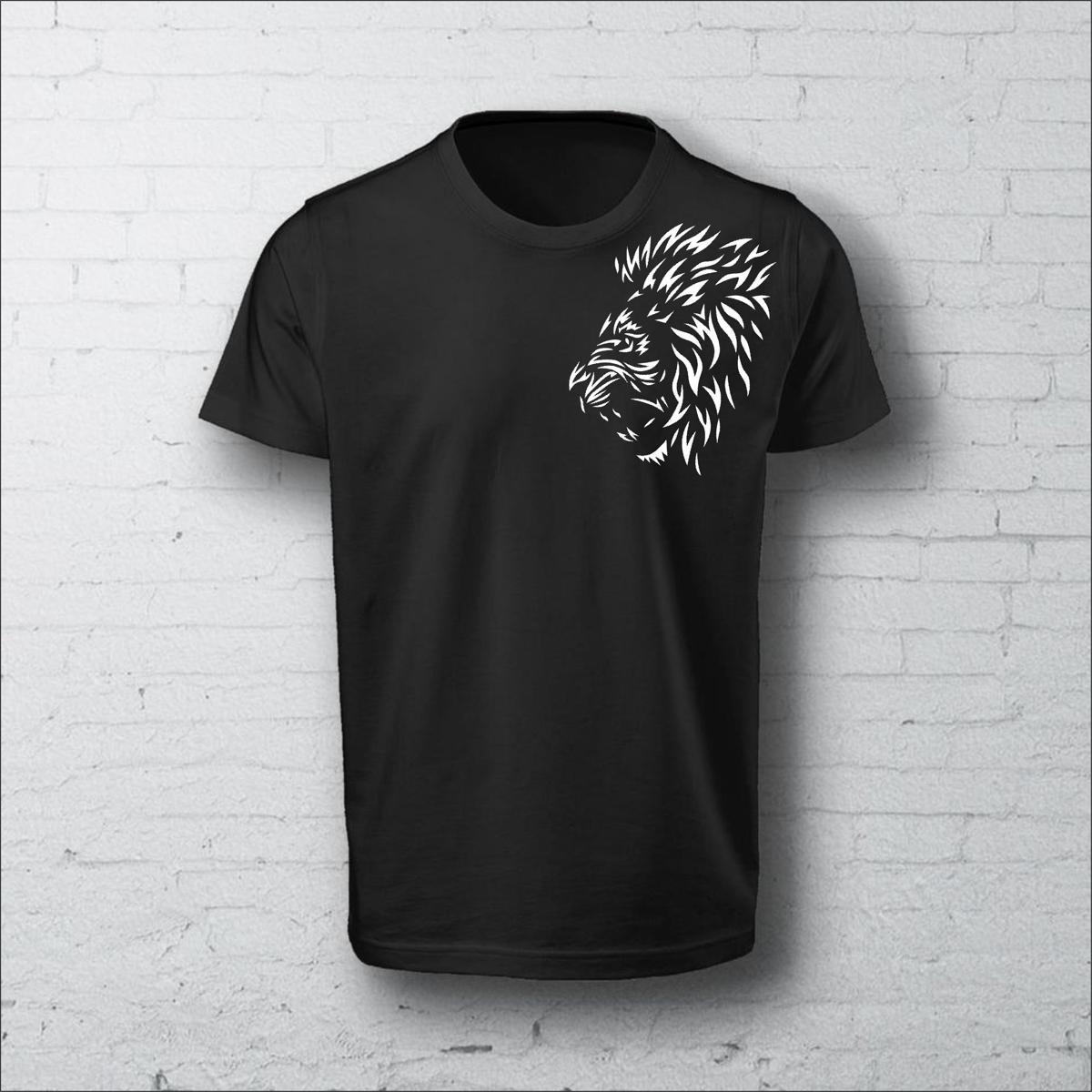 Side lion face printed Round neck t shirt for men black