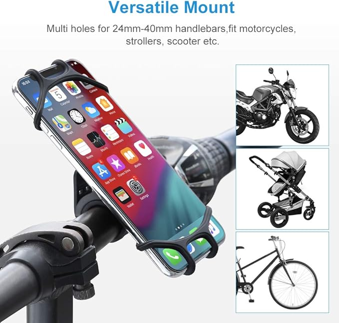 Pack Bike Phone Mount, Universal Bicycle & Motorcycle Phone Holder for 4–6.5 Inch Smartphones, Adjustable Handlebar Cell Phone Mount with Secure Grip and 360° Rotation