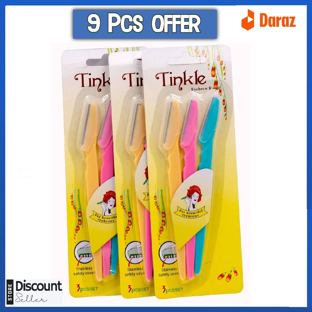 Tinkle Pack of 9 Pcs Ladies Eyebrow Razor, Facial Hair Removal, Safety Razor For Girls, Face Razor, Body Razor For Women, Zigzag Razor, Eyebrow Shave, Eyebrow Trimmer, Eye Forehead Shaver, Grooming Eyebrow Shaper, Stainless Steel Razor
