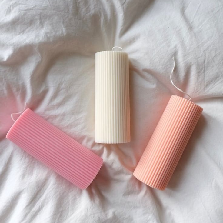 Ribbed Pillar Candle Aesthetic Pillar Candle Birthday Decor Home Decor