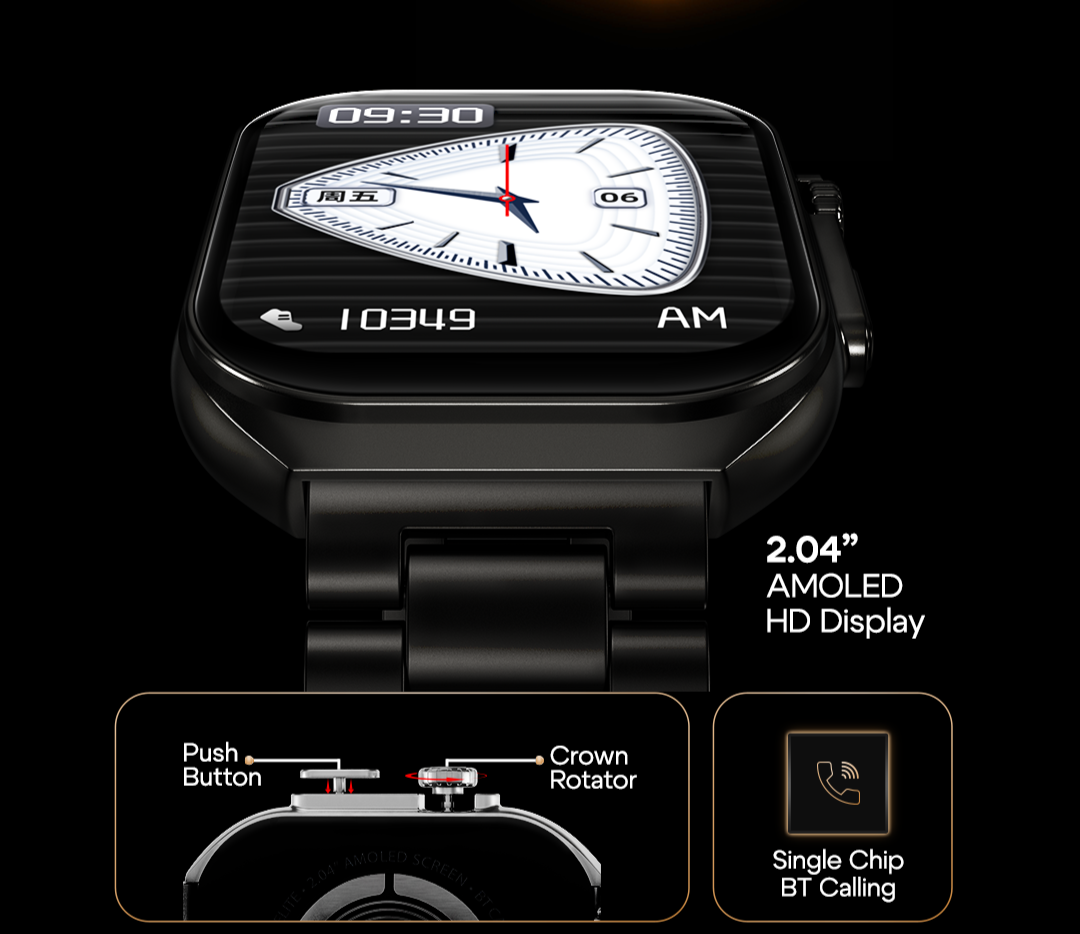 Zero® Elite Smart Watch | 2.04" AMOLED Display, Bluetooth 5.3, Health Monitoring, IP67 Waterproof | All-in-One Fitness and Lifestyle Smartwatch
