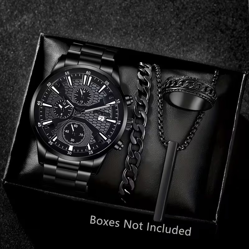 Fashionable 4pcs Men's Quartz Watch Set - Image 1