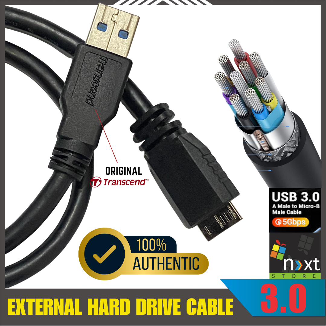 Original Transcend USB 3.1 A to Micro B SuperSpeed Cable for WD/Seagate/Toshiba/Samsung/Hitachi External Hard Drives (branded used)