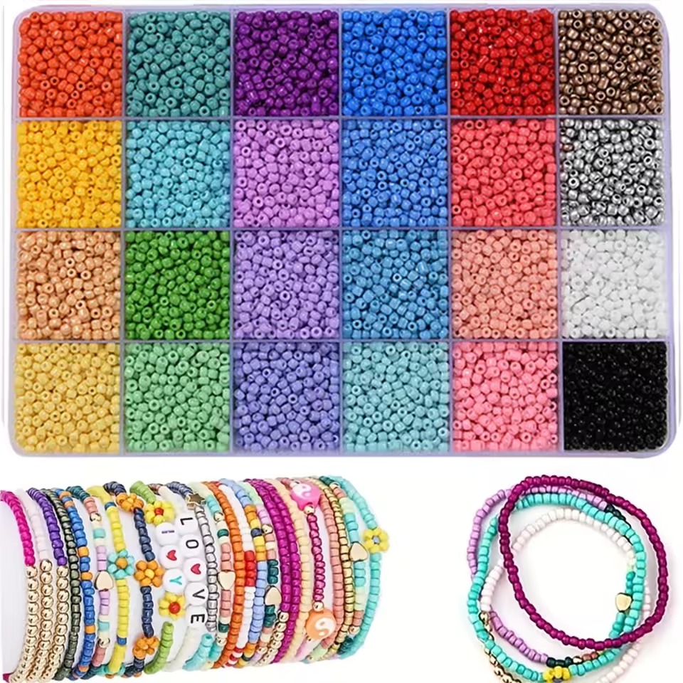 1200pcs Glass Seed Beads 6/0mm – 6 Random Colors Bulk Kit for Jewelry Making & DIY Crafts