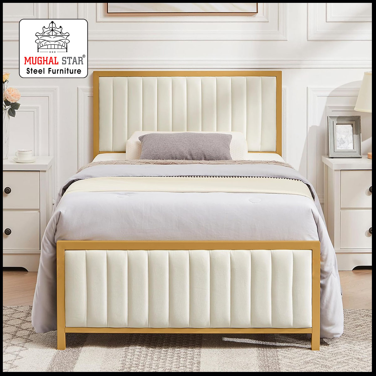 Super Delux Bed Single / Iron Bed / Single Bed /Different Colors are available /  Mughal Star steel Furniture
