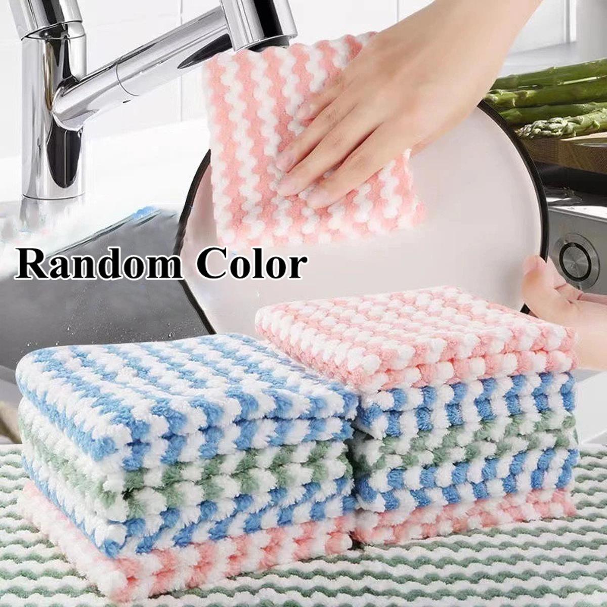 5Pcs Kitchen Cleaning Rag Coral Fleece Dish Washing Cloth Super Absorbent  Scouring Pad Dry And Wet Kitchen Cleaning Towels