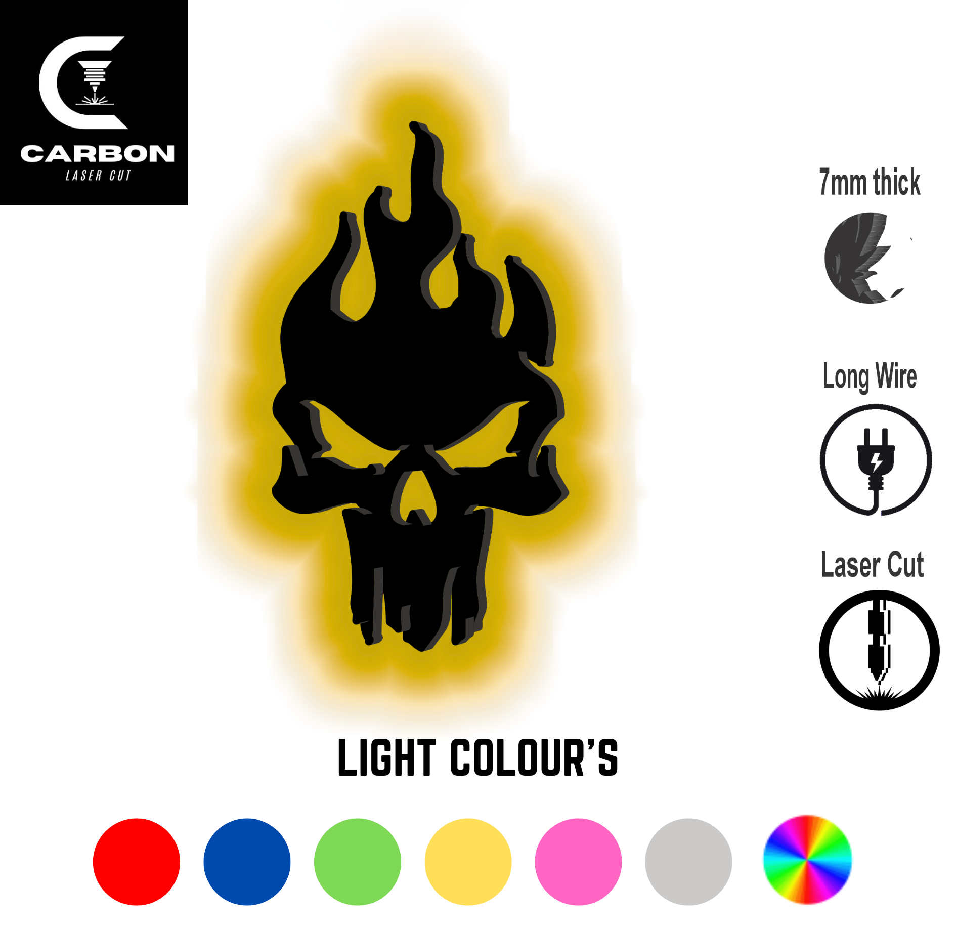 LED Wall Light RGB Skull Design Sconce with Long Wire and Laser Cut for Gaming Room Decor